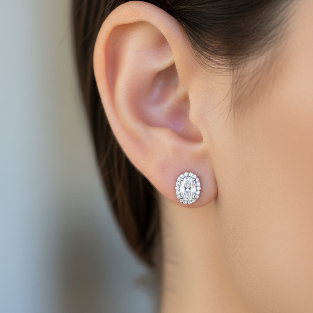 Oval Diamond Stud Earrings