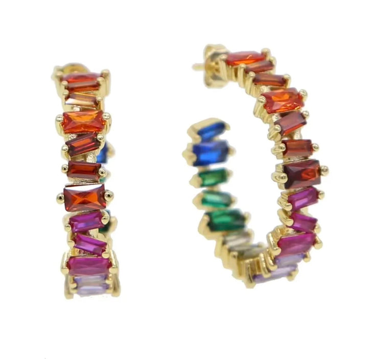 Rainbow Baguette Hoop Earrings