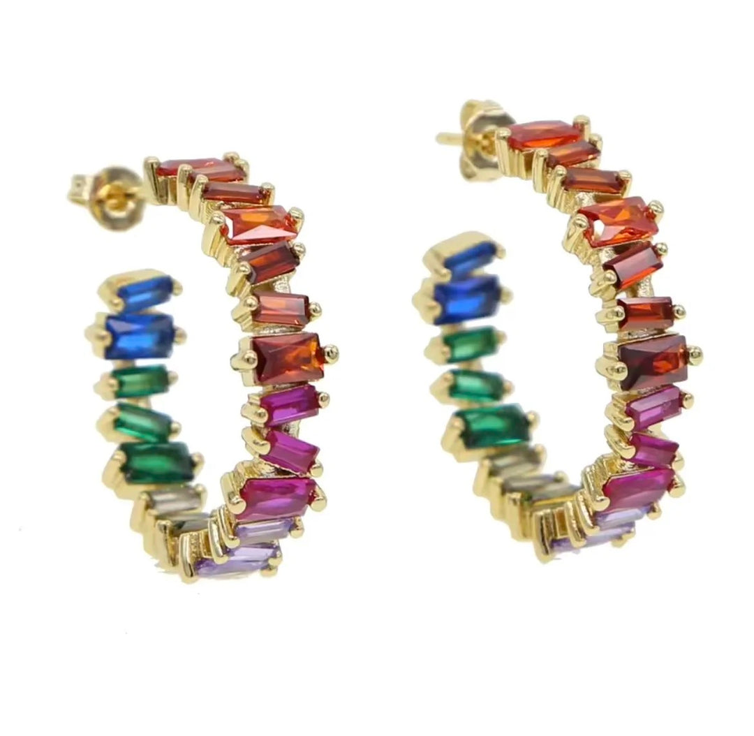 Rainbow Baguette Hoop Earrings