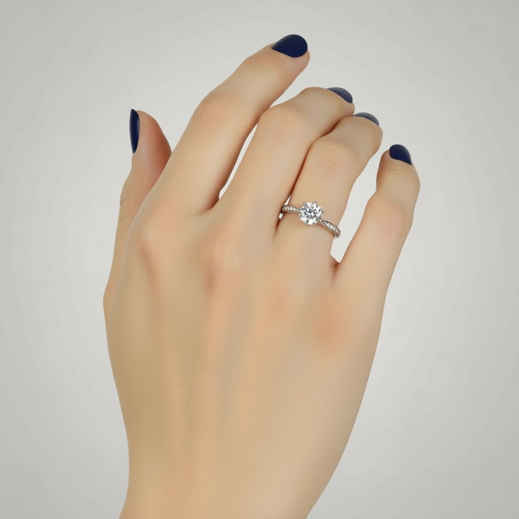 Round Cut Silver Engagement Ring