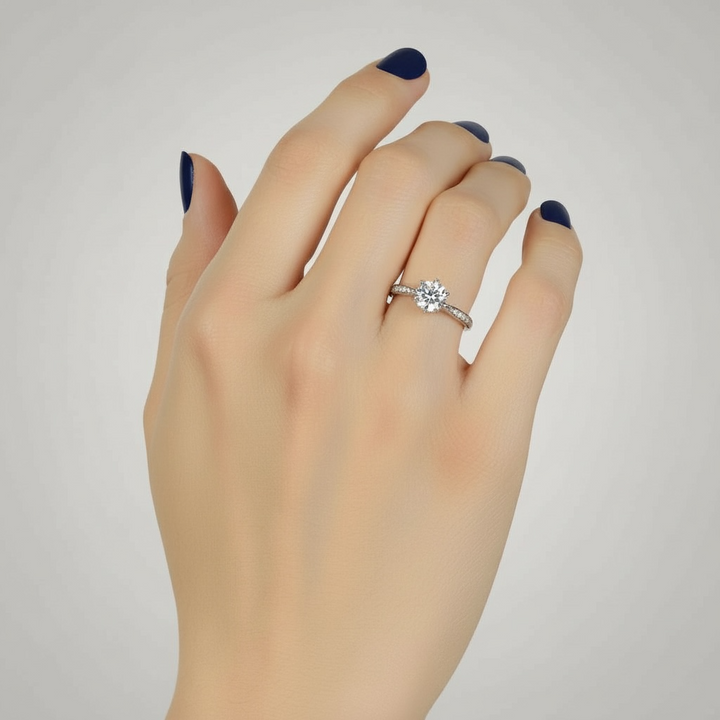 Round Cut Silver Engagement Ring