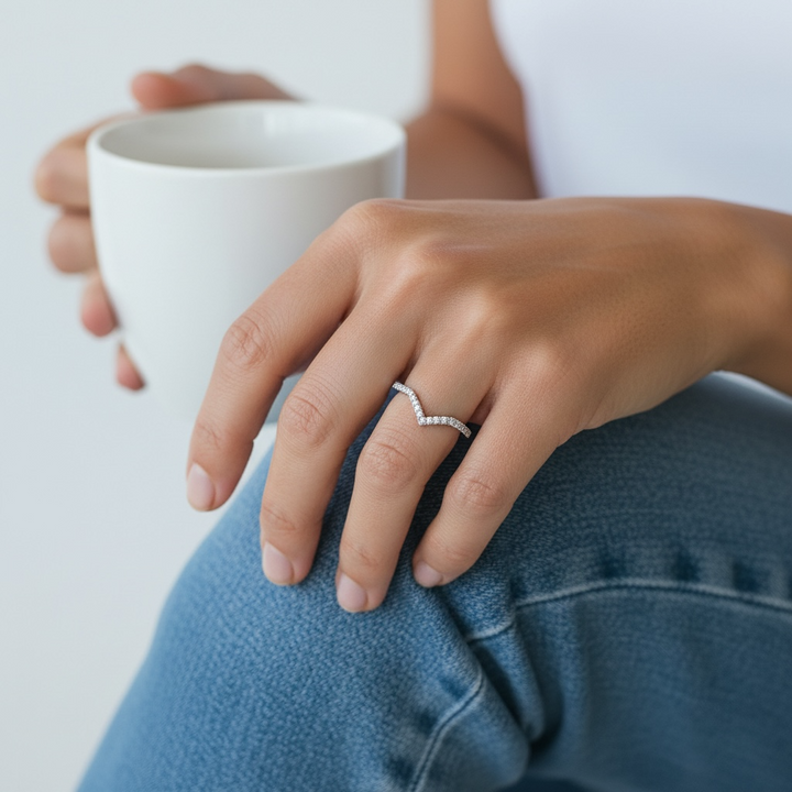 V Shaped Pavé Stacking Ring