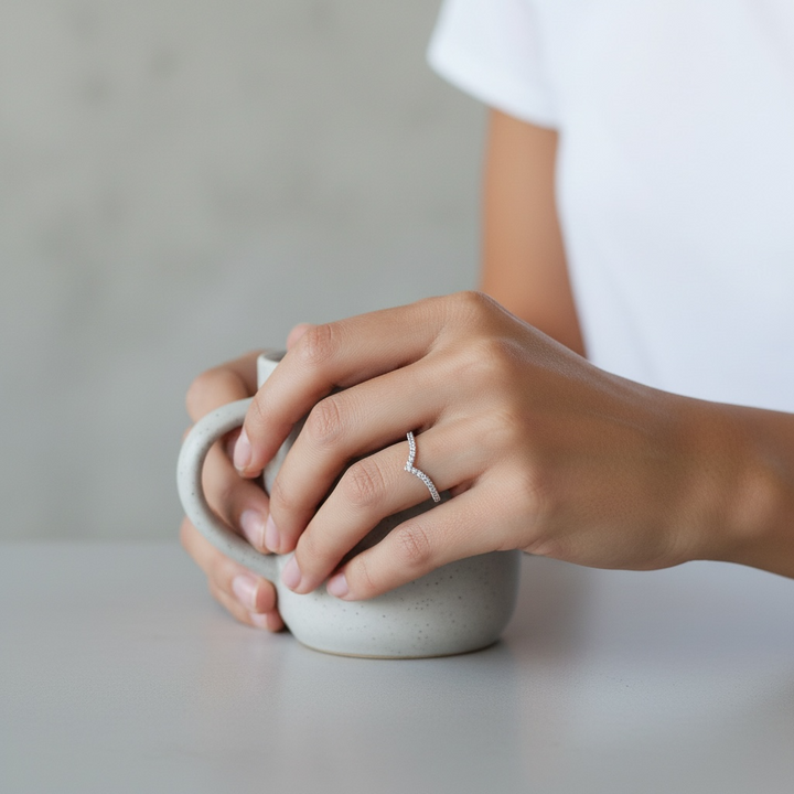 V Shaped Pavé Stacking Ring