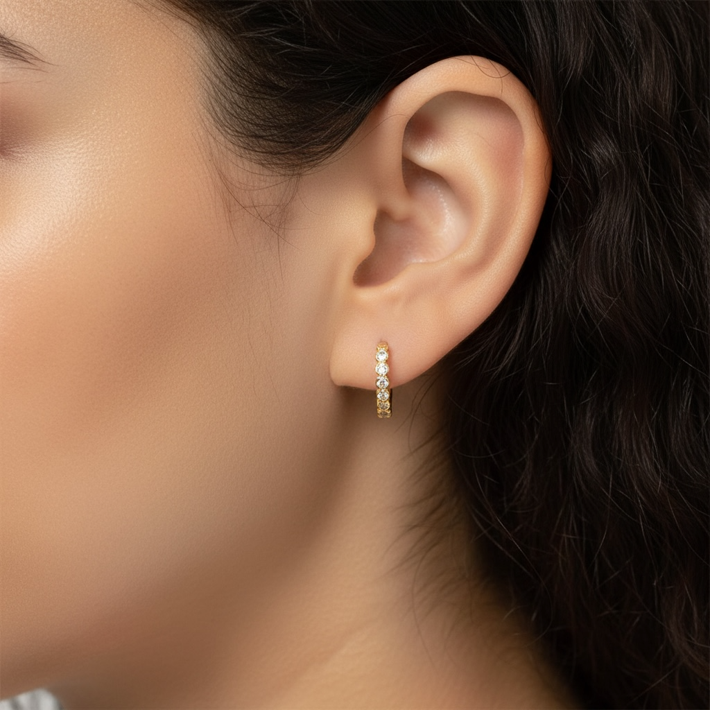 Bezel Huggie Hoop Earrings