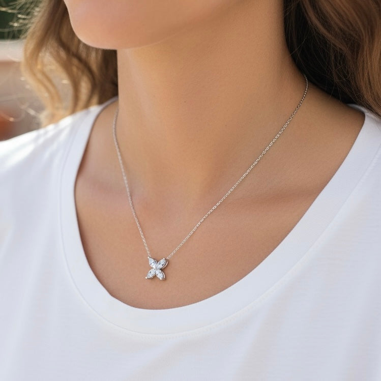 Diamond Marquise Flower Necklace