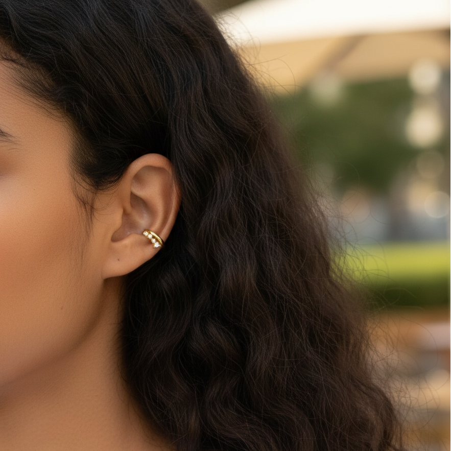 Single Gold Ear Cuff - No Pierce Cartilage Earring